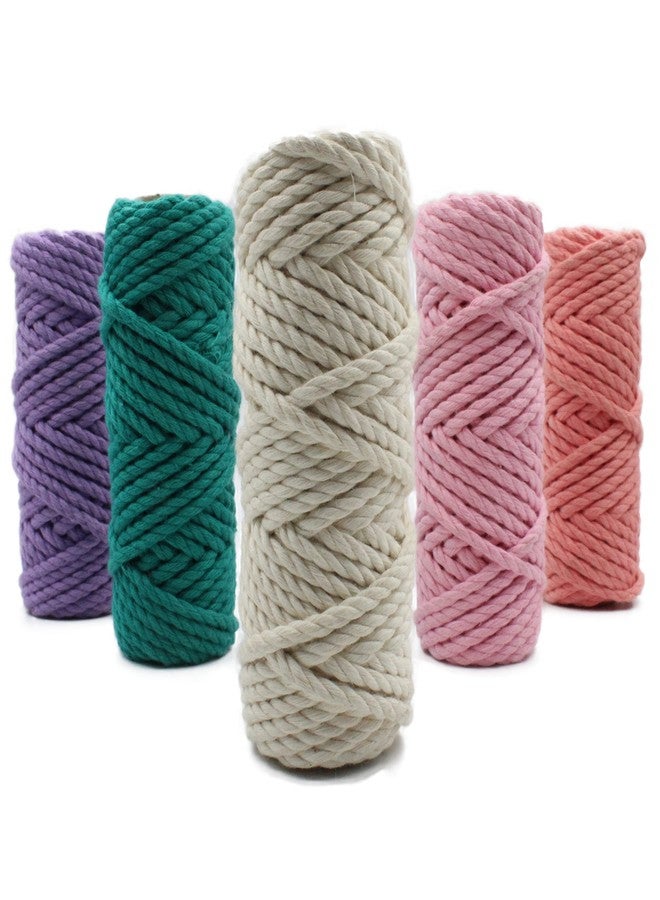 CROCHETA خيوط كروشيه ثلاثية الطبقات ملتوية للمكرمية، 20 متر لكل لون، خيط قطني 4 مم للمكرمية DIYMacrame Combo (خوخي - أخضر بحري - وردي فاتح - أبيض كريمي - بنفسجي - 5). - Image 4